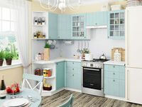 Небольшая угловая кухня в голубом и белом цвете Салават